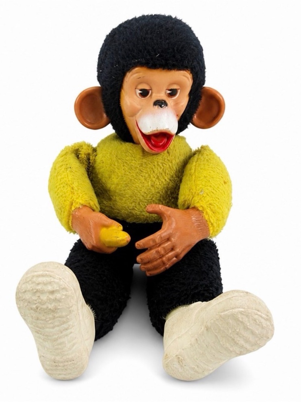 Vintage 1950s Rushton Zippy Chimp Plush Monkey Rubber Face Banana 18 Inch